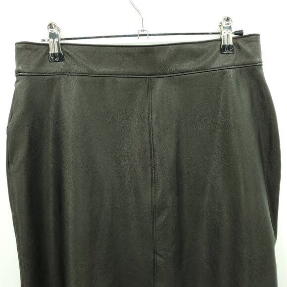 SPANX Leather Like Faux Leather Pull On Midi Skirt M Black #20321R - Picture 11 of 14